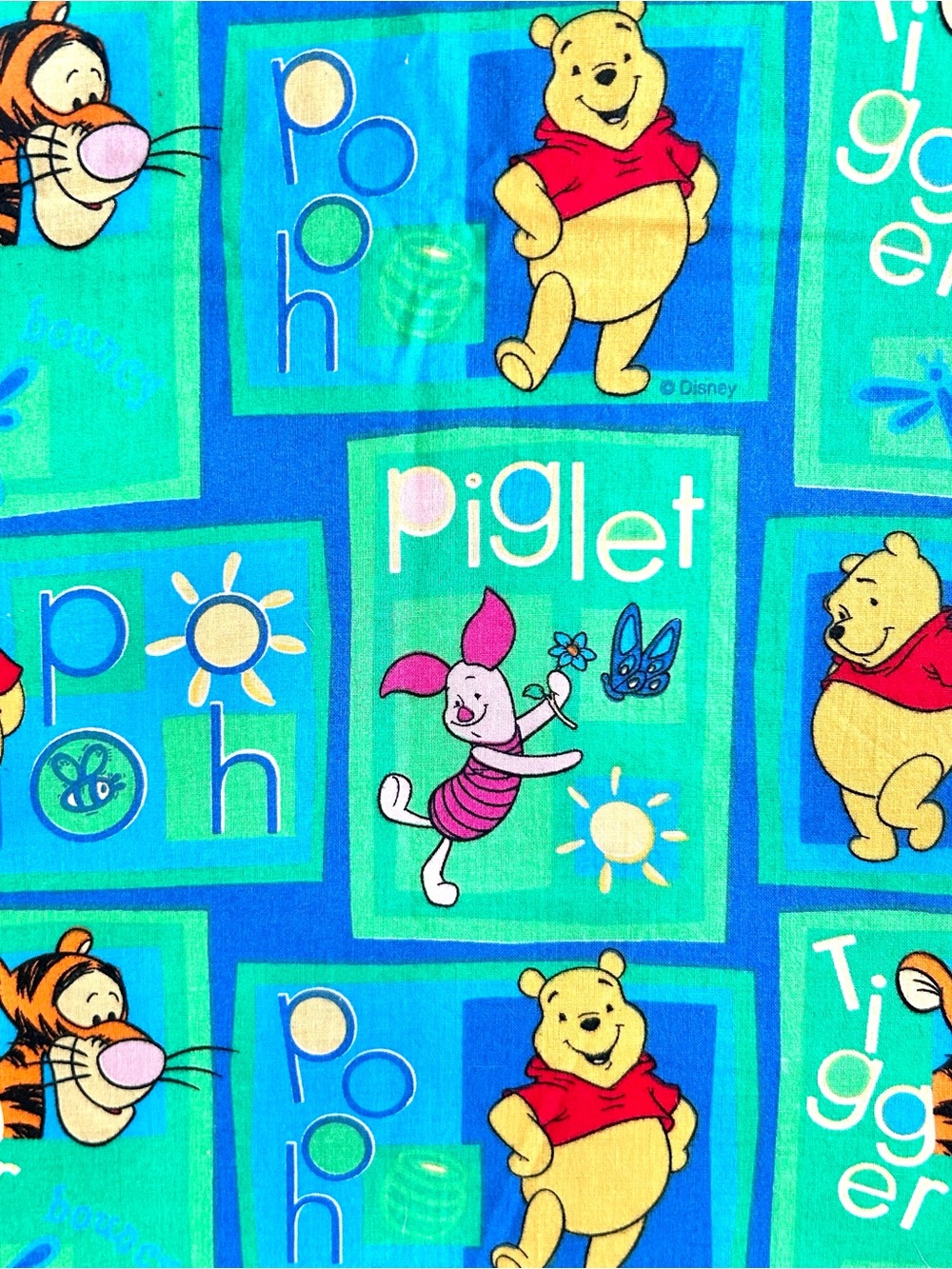 Disney Winnie the Pooh Tigger Piglet VTG Cotton Fabric Blue Green 45”x 61”
